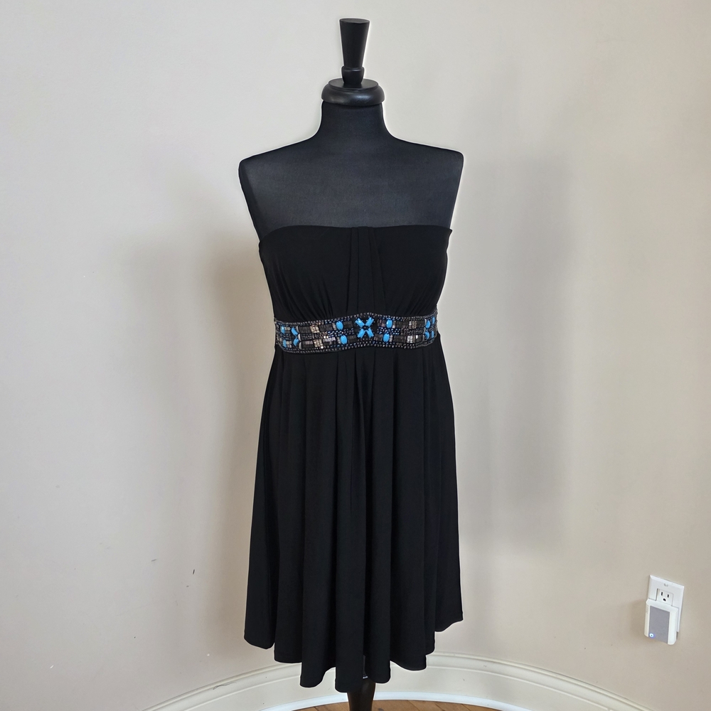 White House Black Market Black Strapless Dress with Blue Details - Picture 2 of 9